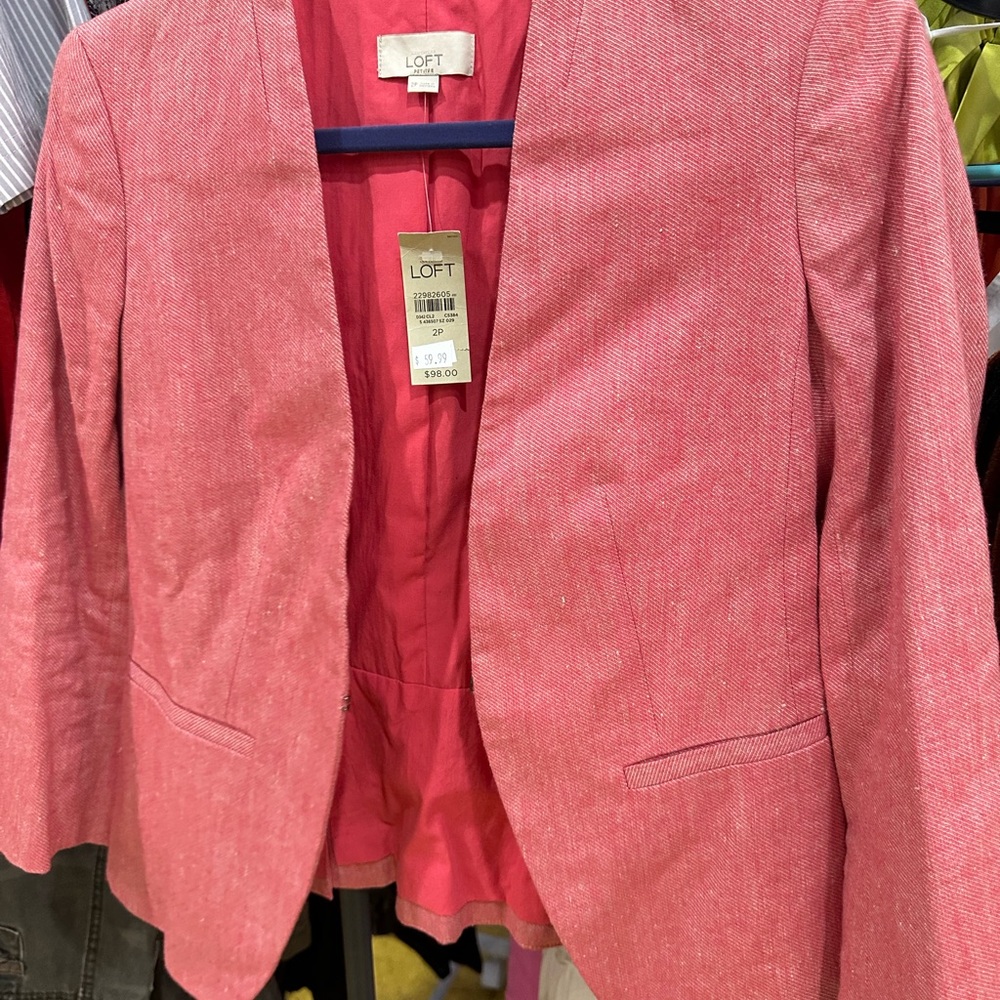 LOFT Pink Blazer Textured Open Front Design